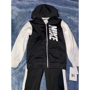 Nike Kids' Full-Zip Hoodie & Pants Set Black White Athletic Outfit